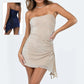 Ins Tube Top Dress With Drawstring Design Summer Backless Dresses