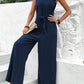 Blue V-Neck Twist Strap Jumpsuit For Women