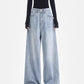 Light Blue High Waist Jeans Matchet Pants Women Straight
