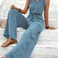 Blue V-Neck Twist Strap Jumpsuit For Women
