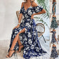 Flower Print Split Suspender Dress With Lace-up Design