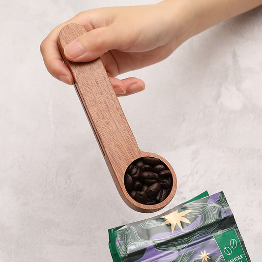 Kitchen Baking Measuring Spoon Dual-purpose Food Bag Sealing Clip Small Wood Spoon