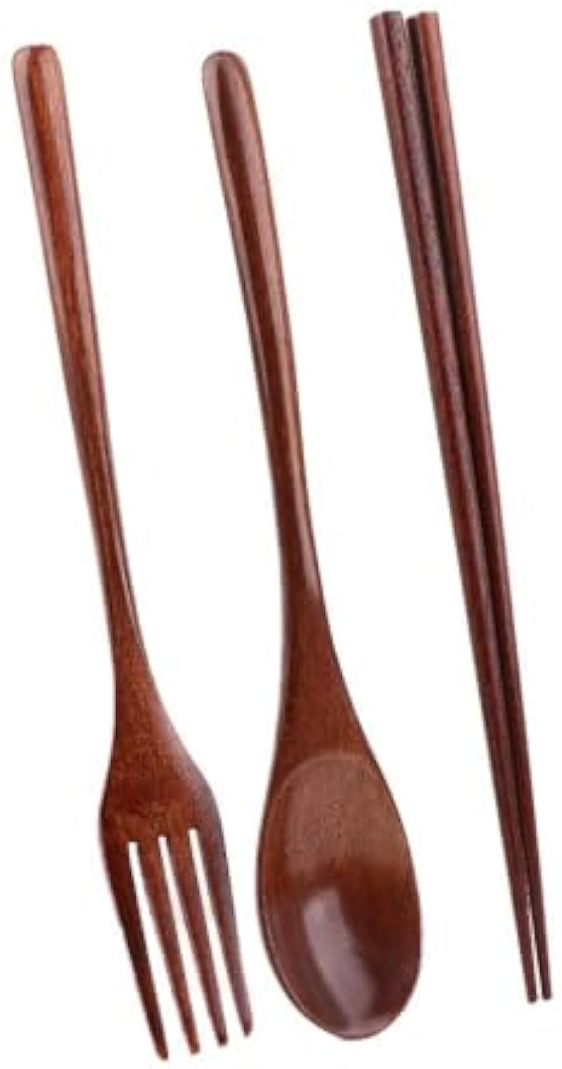 Cutlery 3PCS Fork Chopsticks Spoon Set Portable Tableware Chinese Wooden Utensils Sets Dinner Sets Long Handle Utensils With Fork Spoon Chopsticks