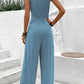 Blue V-Neck Twist Strap Jumpsuit For Women