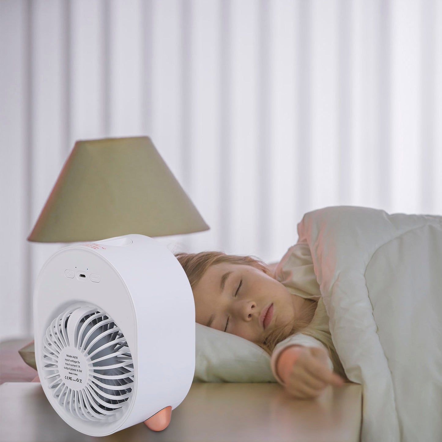 4 In 1 Portable Mini Desktop Air Conditioner Fan Water Mist Cooling Fan USB Rechargeable Humidifier Fan Evaporative Air Cooler 3 Wind Modes Colorful Lights