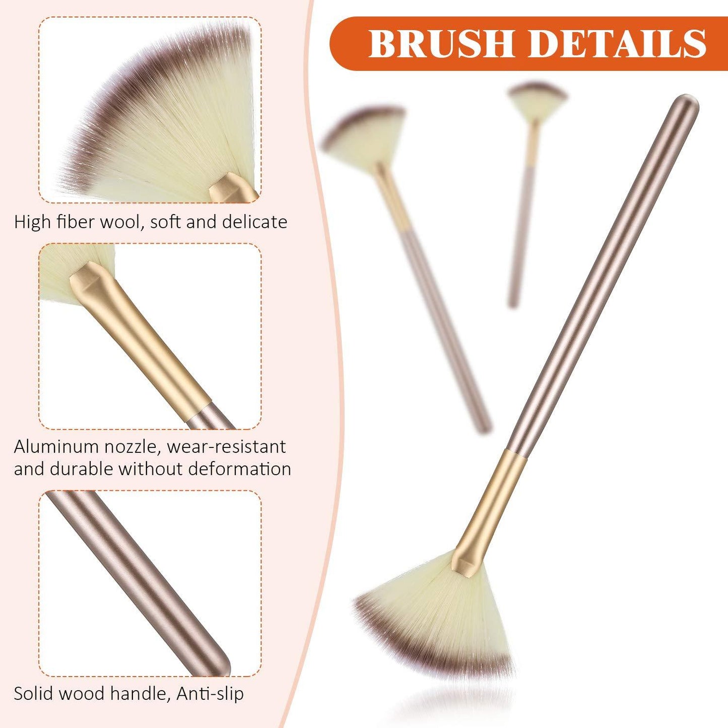 10 Professional Soft Facial Fan Brushes For Mask Mud Cream, Glycolic Peel & Makeup Application - Esthetician Tools With Champagne Finish