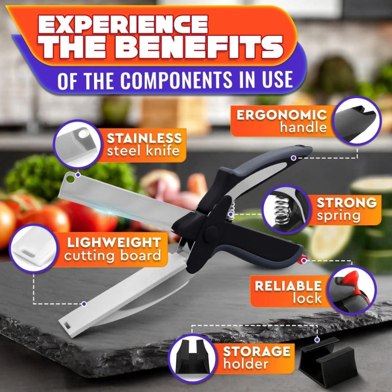Kitchen Scissors For Food 2 In 1 Cutting Board Scissors & Knife With Locking Mechanism & Stainless Steel Blades Multifunctional Kitchen Shears For Effortless Chopping Slicing & Meal Prep