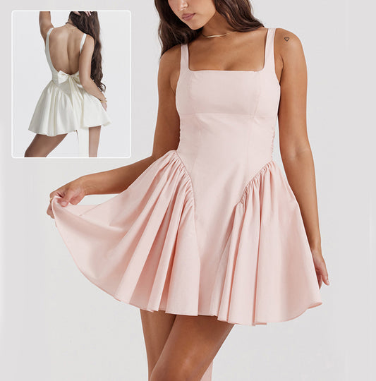 Square Neck Sleeveless Dress With Backless