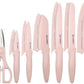 13-piece Pink Non-stick Coated Kitchen Knife Set In A Box Rust-resistant And Dishwasher-safe Includes 6 Knives With Knife Sheath And Kitchen Scissors