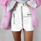 Women High Waist Pink Pu Leather Skirts with Pocket Zipper