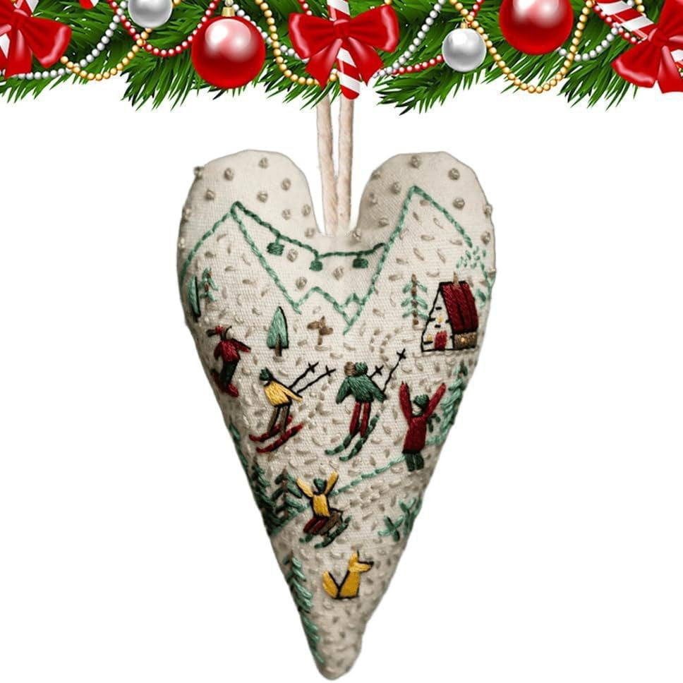 Heart-shaped Embroidery Christmas Decorative Pendant