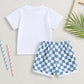 Baby Boy Shorts Short Sleeve Printed Chessboard Plaid Two-piece Set