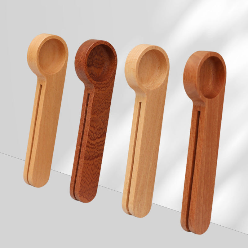Kitchen Baking Measuring Spoon Dual-purpose Food Bag Sealing Clip Small Wood Spoon