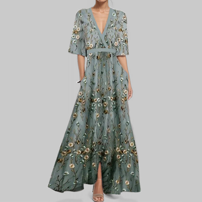 Fashion Print Half-sleeve V-neck Dress