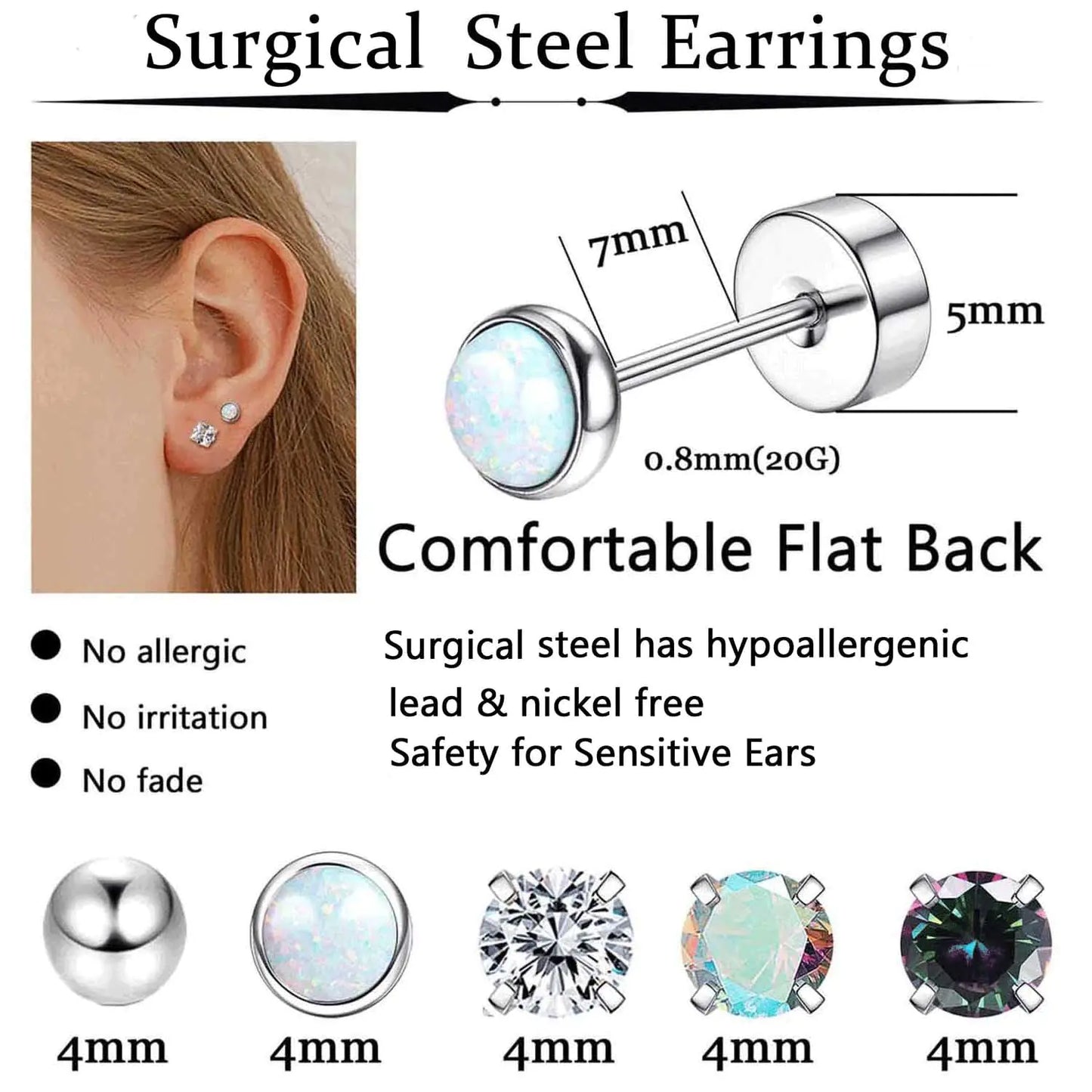Jstyle Surgical Steel Earrings for Sensitive Ears