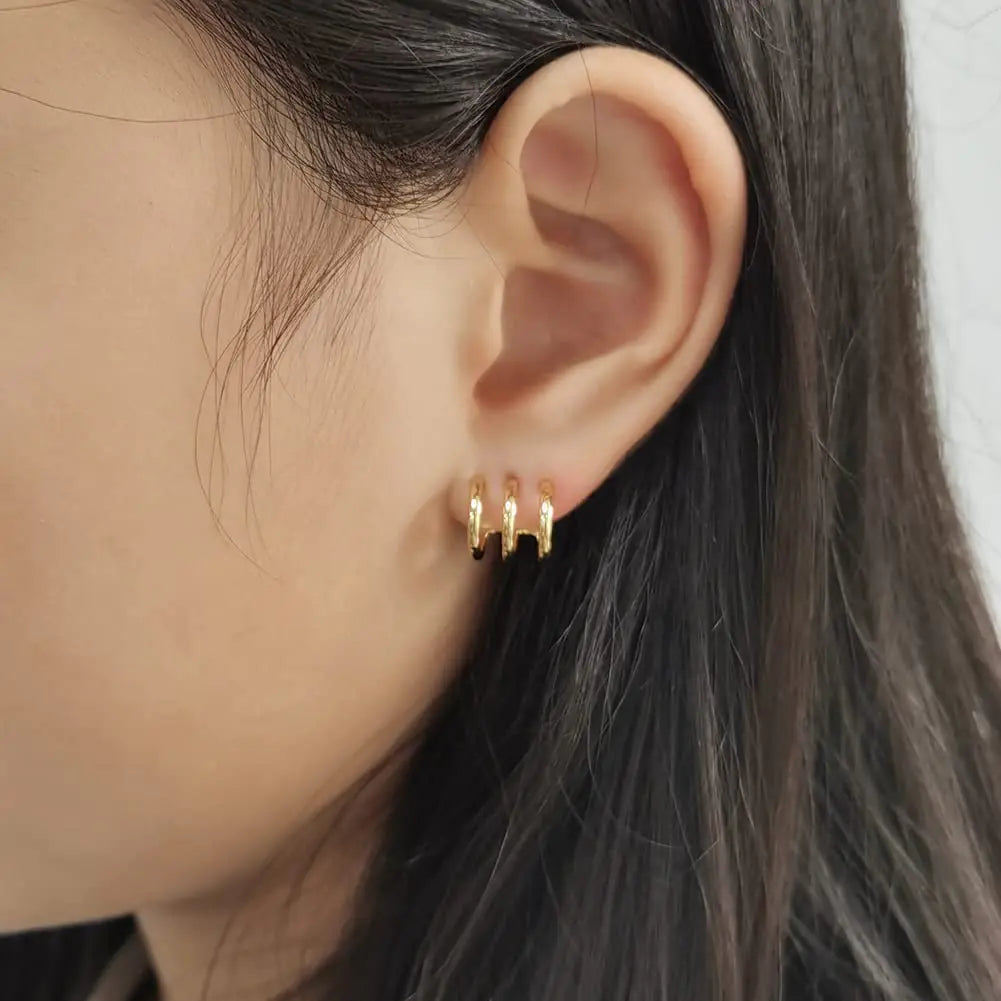 Obidos 14K Gold Plated Triple Huggie Illusion Stud Earrings