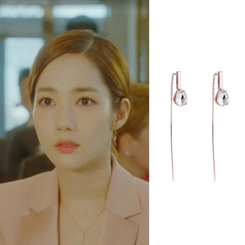 MENGJIQIAO 2019 Korean TV Star Crystal Tassel Drop Earrings