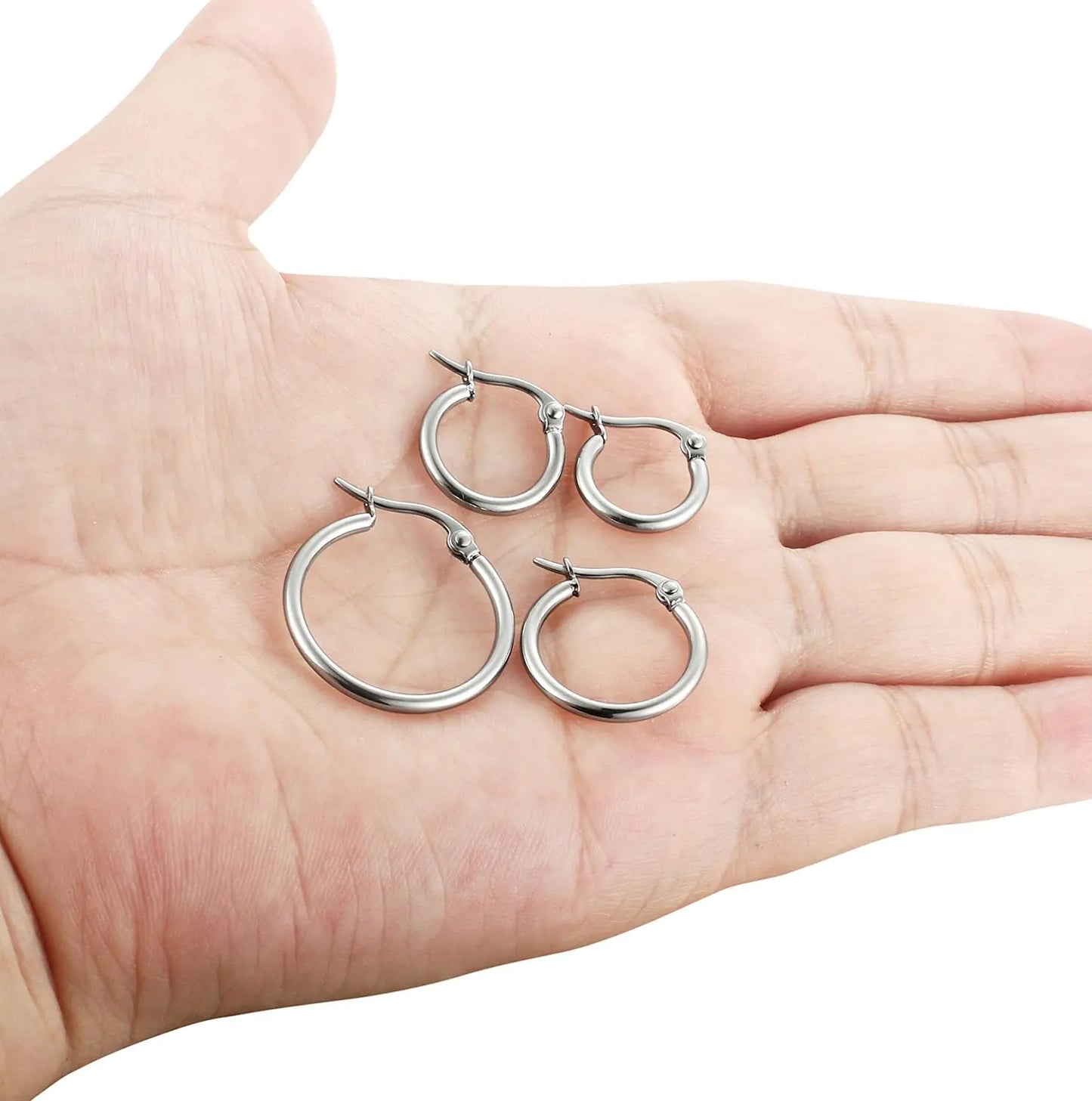 ORAZIO 4 Pairs Stainless Steel Hoop Earrings Set