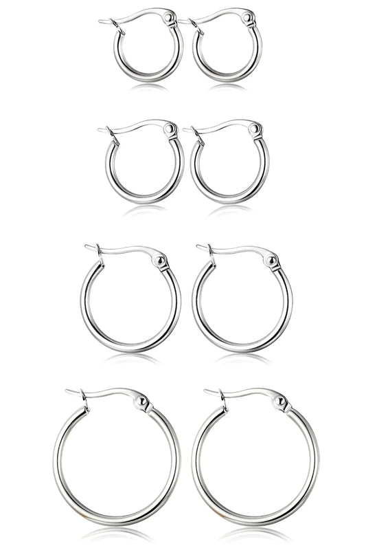 ORAZIO 4 Pairs Stainless Steel Hoop Earrings Set
