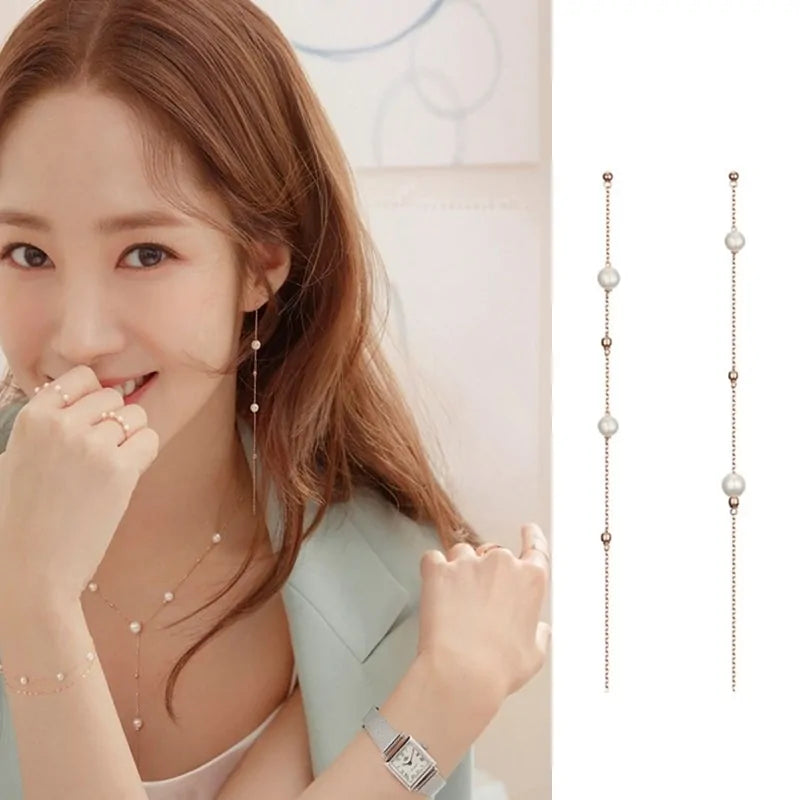 MENGJIQIAO 2019 Korean TV Star Crystal Tassel Drop Earrings