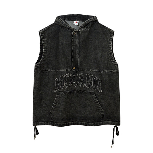 Hooded Pullover Denim Vest Men