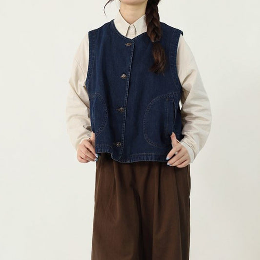 Ins Japanese-style Retro Denim Waistcoat Vest Women