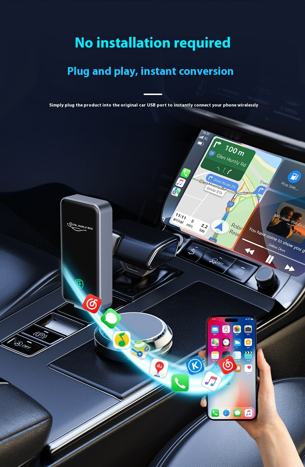 Baidu Carlife Box Wired To Wireless Carplay Car Intelligent Navigation Wireless Interconnection Box