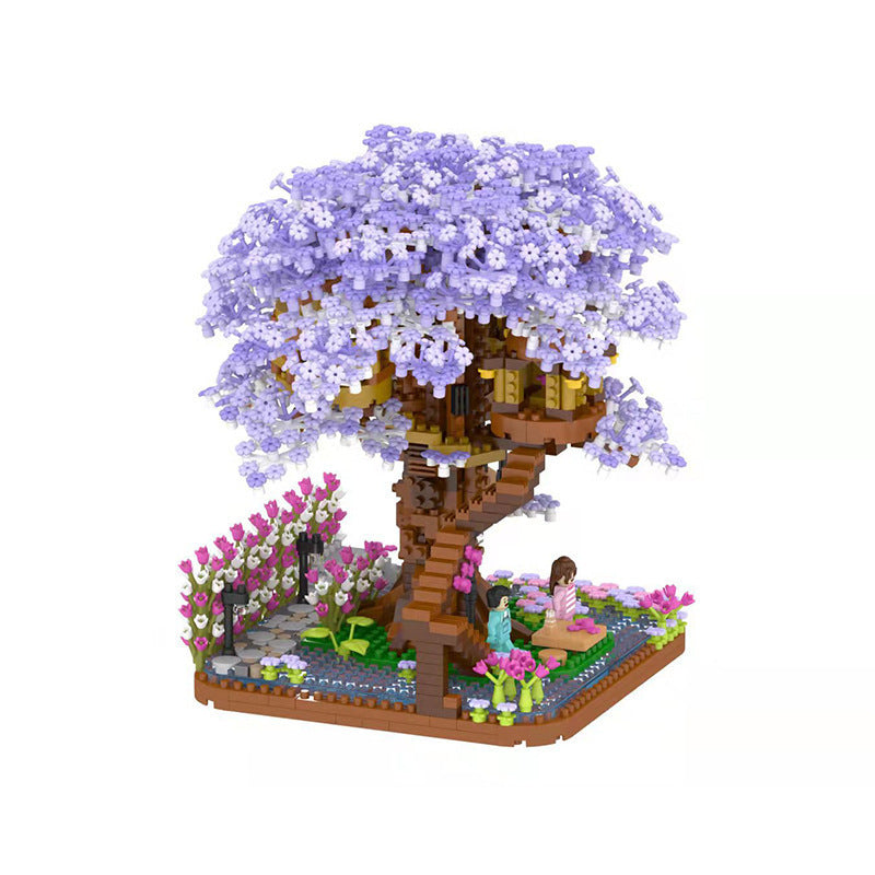 Purple Tree House Tiny Particles Puzzle Assembly