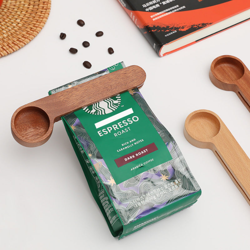 Kitchen Baking Measuring Spoon Dual-purpose Food Bag Sealing Clip Small Wood Spoon