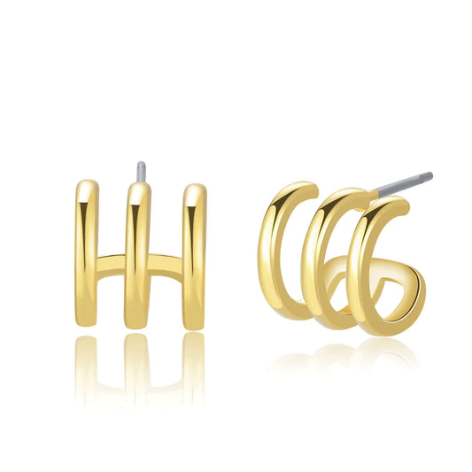 Obidos 14K Gold Plated Triple Huggie Illusion Stud Earrings