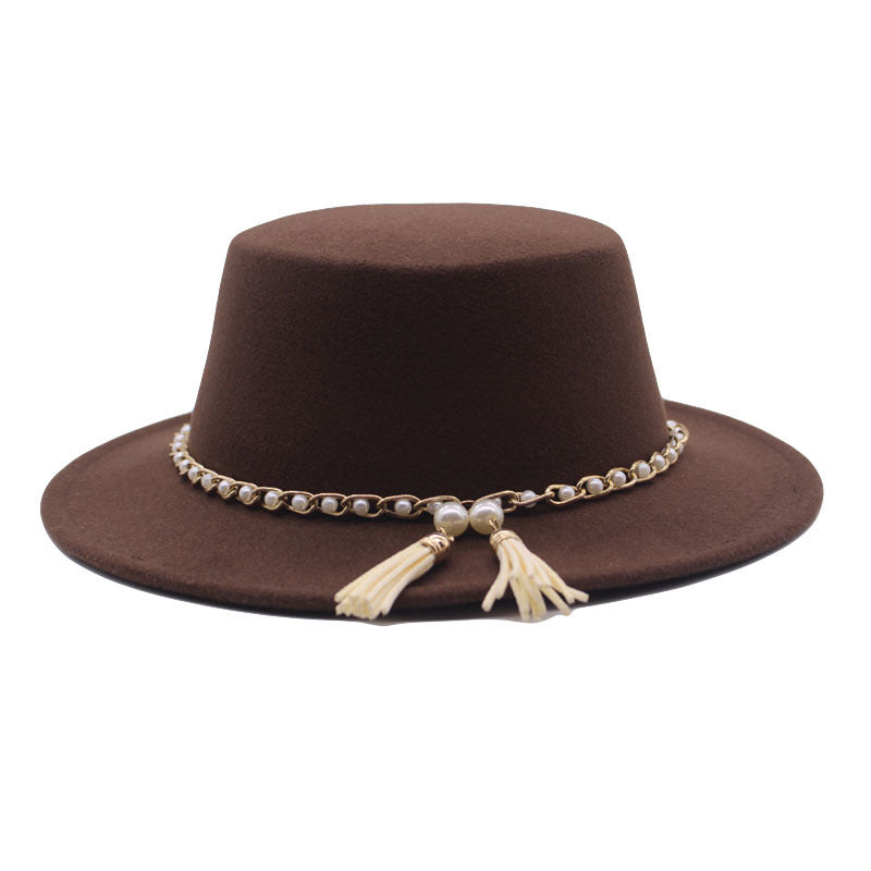 Fashion Flat Brim Top Hat Women Flat Top Woolen Hat