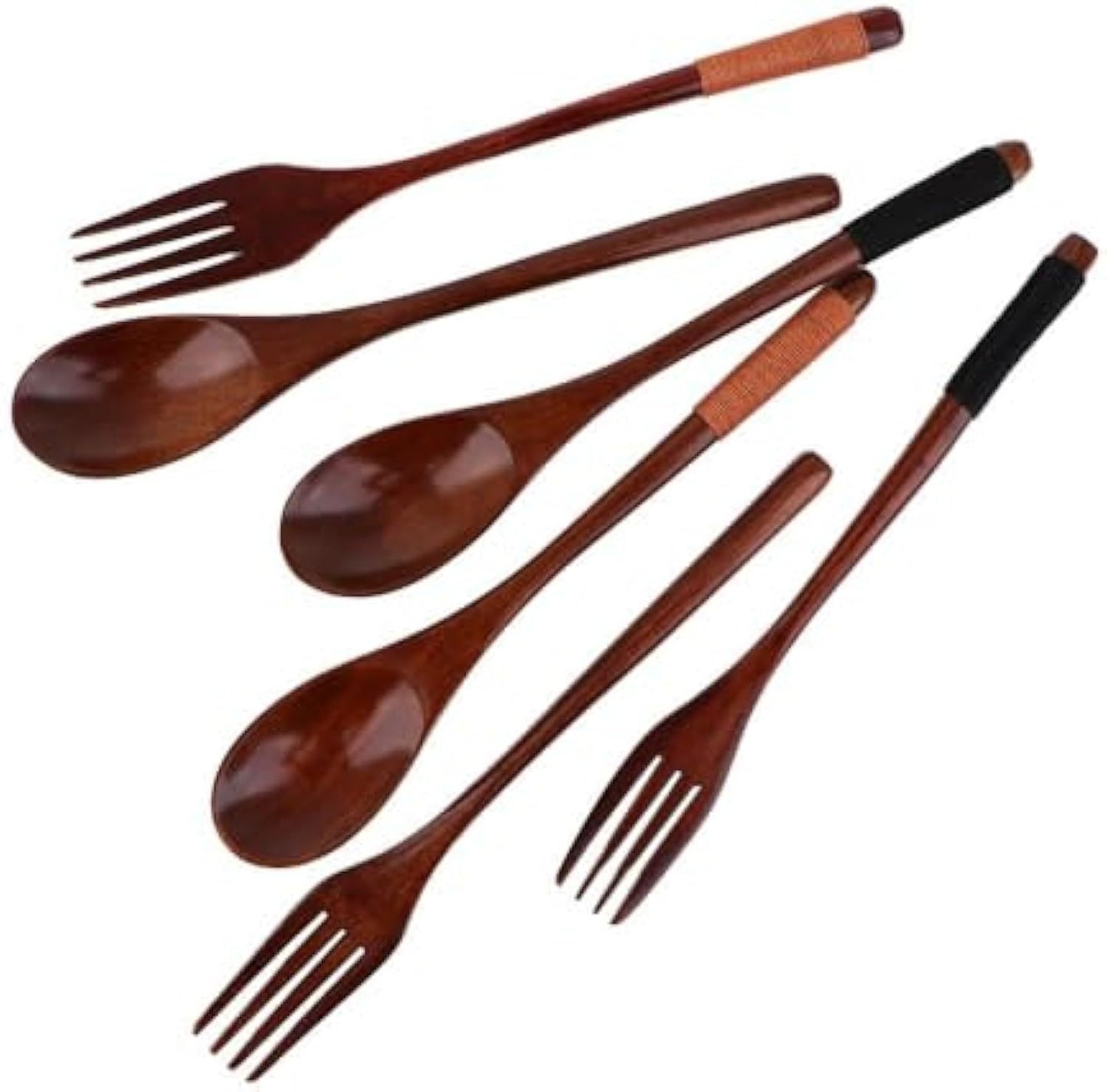 Cutlery 3PCS Fork Chopsticks Spoon Set Portable Tableware Chinese Wooden Utensils Sets Dinner Sets Long Handle Utensils With Fork Spoon Chopsticks