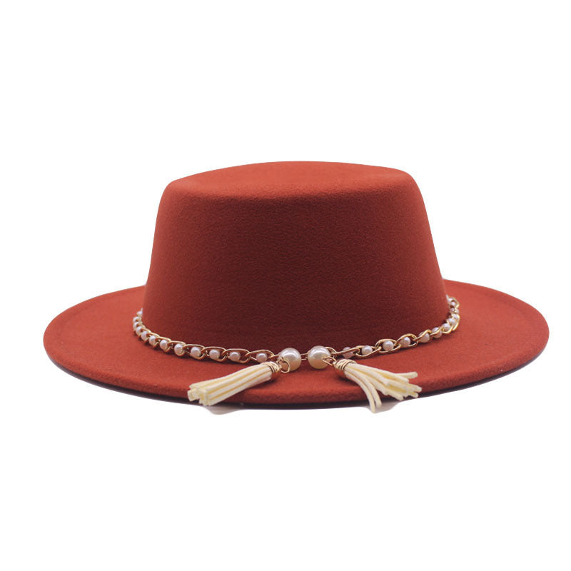 Fashion Flat Brim Top Hat Women Flat Top Woolen Hat
