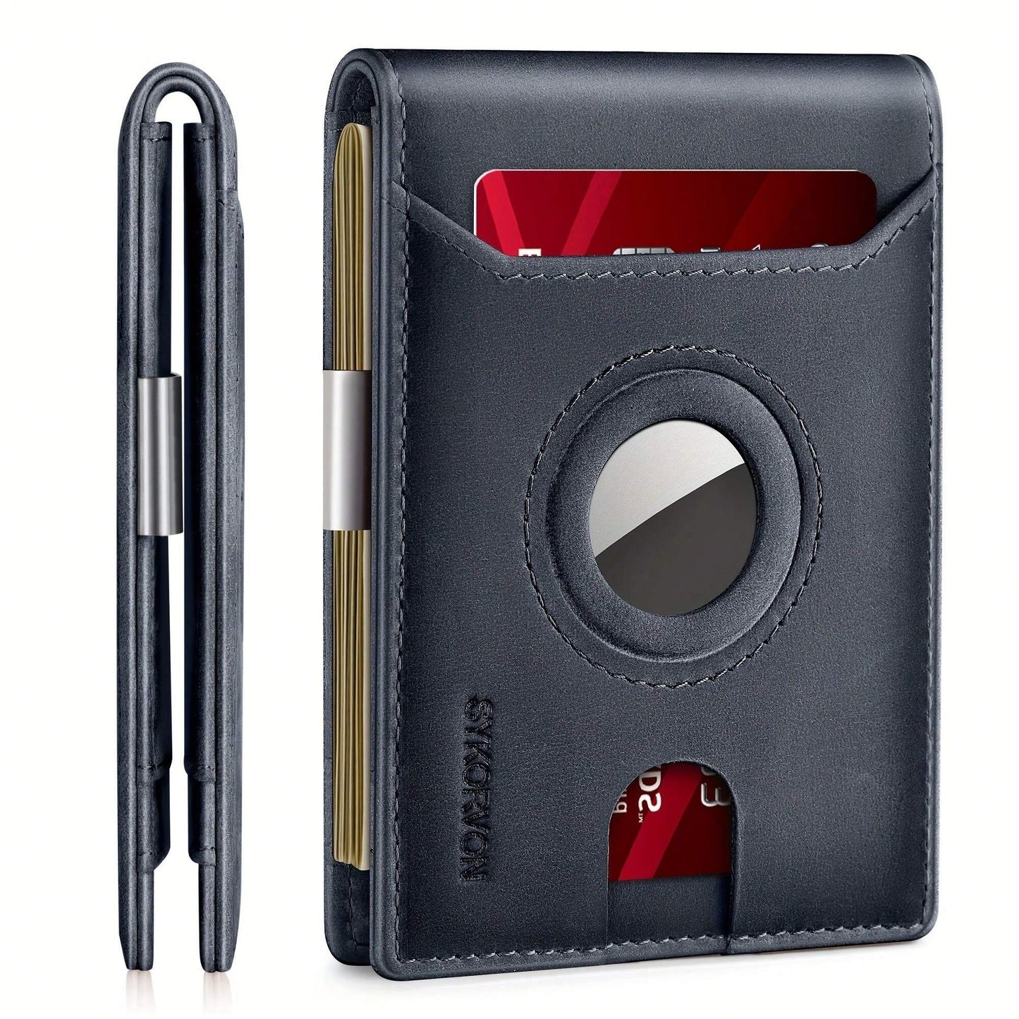 Airtag Wallet Men, Minimalist Front Pocket Wallets With Aritag Holder, Genuine Leather Bifold Slim Wallet, RFID Blocking Wallet For Men Up To 11cards -Air Tag Not Included