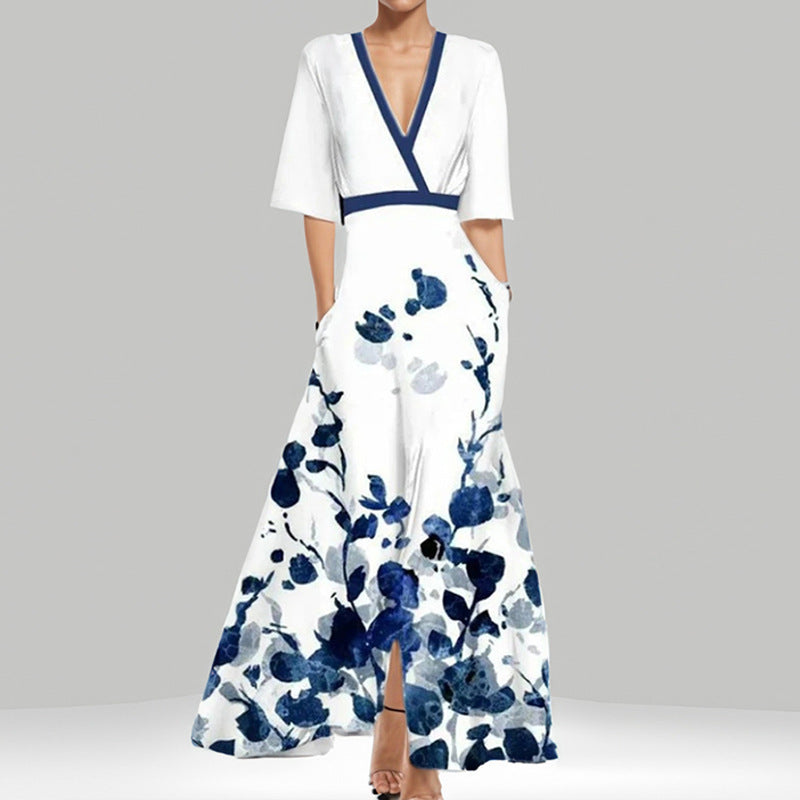 Fashion Print Half-sleeve V-neck Dress