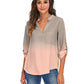 Print Gradient Blouses Women V-Neck Pockets Loose Shirts