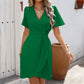 V-neck Short-sleeved Dress Summer Fashion Slim A-line Dresses