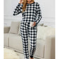 Christmas Long-sleeved Trousers Loungewear Suit Plaid Contrast Color Home Pajamas For Women