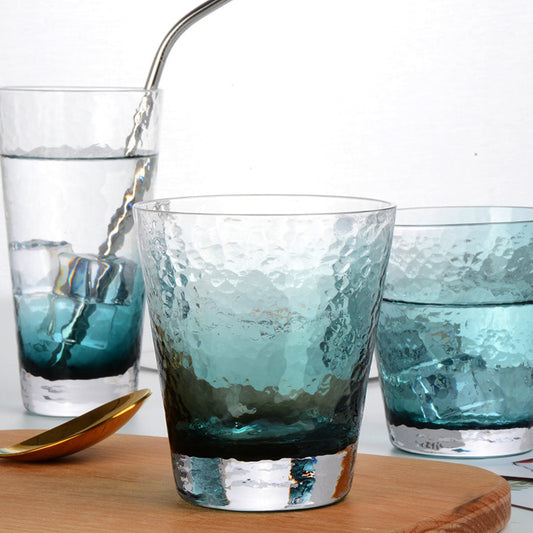 Ink Blue Hammer Patterned Glass Water Cup