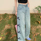 Butterfly Embroidered Jeans Wide-leg Pants For Women