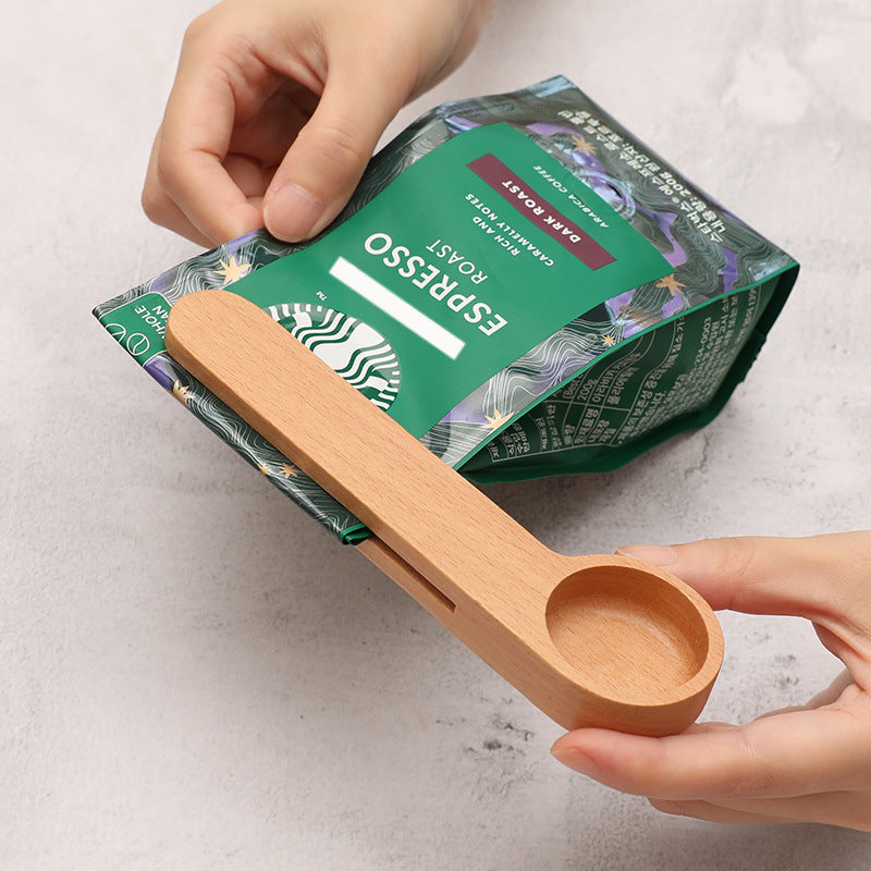 Kitchen Baking Measuring Spoon Dual-purpose Food Bag Sealing Clip Small Wood Spoon