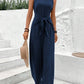 Blue V-Neck Twist Strap Jumpsuit For Women