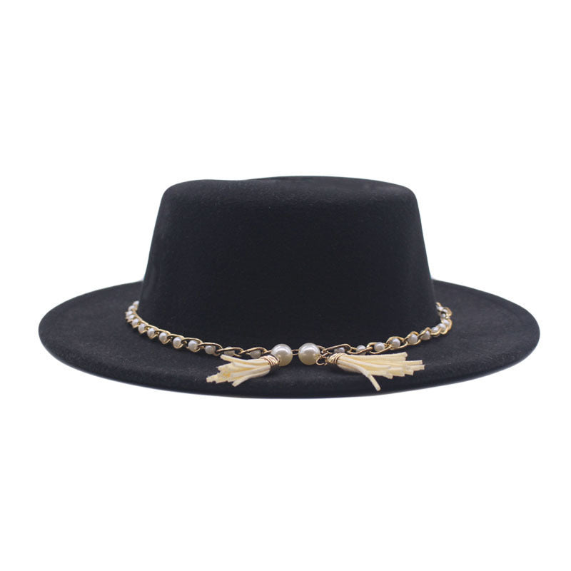 Fashion Flat Brim Top Hat Women Flat Top Woolen Hat