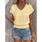 Women Summer Eyelet Top Casual V Neck Short Sleeve Smocked Shirts Loose Tunic Tops Blouses