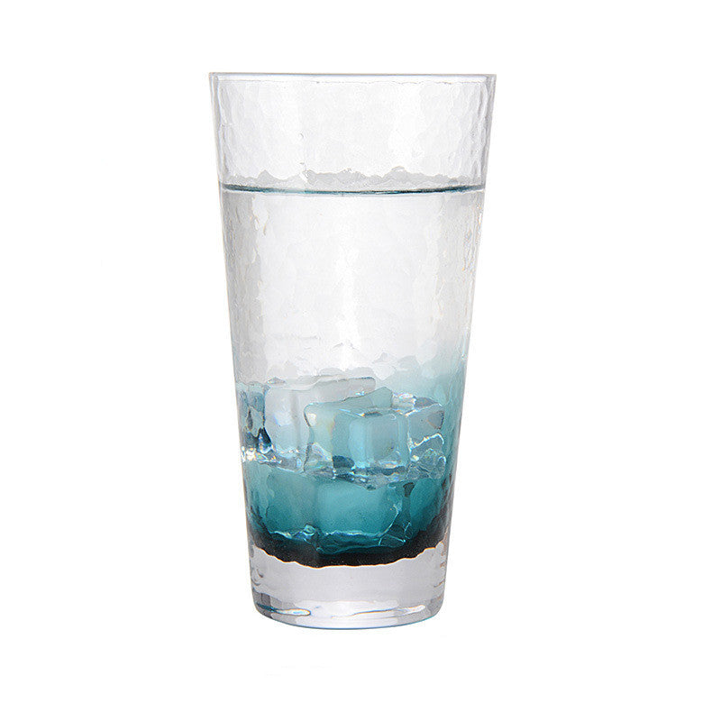 Ink Blue Hammer Patterned Glass Water Cup