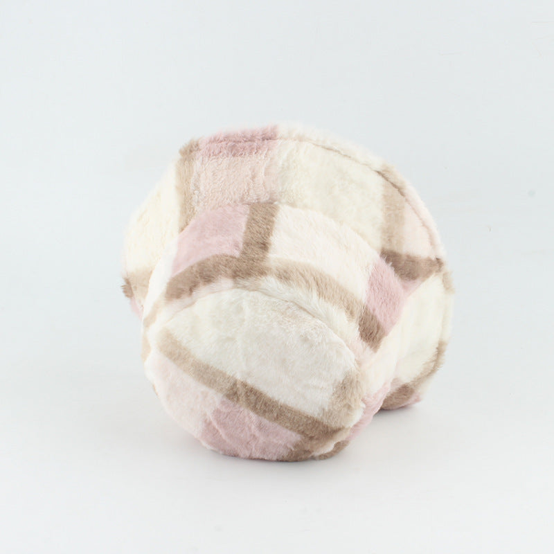 Plush Plaid Flat-top Basin Hat Flannel Warm Hat Women