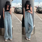 Plus Size High Waist Wide Leg Jeans Suspender Pants For Women