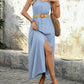Summer Round-neck Sleeveless Split Dress