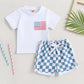 Baby Boy Shorts Short Sleeve Printed Chessboard Plaid Two-piece Set