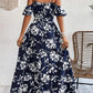 Flower Print Split Suspender Dress With Lace-up Design